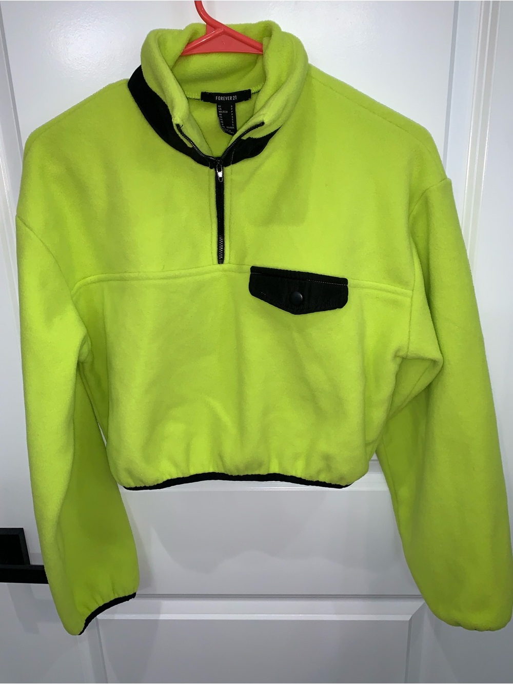Forever 21 Neon Lime Fleece Cropped Pullover with Black Trim